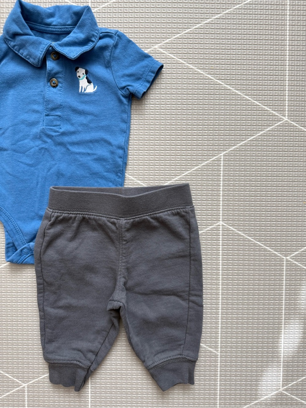 Carter's|Baby boy matching set,Blue Polo Bodysuit w Dog Embroidery & joggers•••